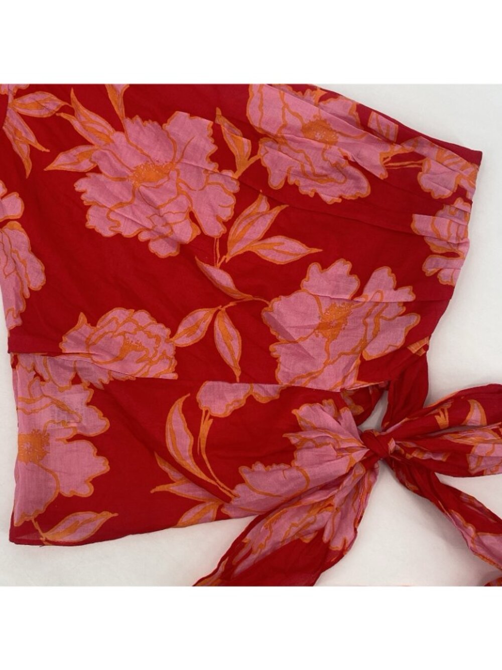 Vestique Size M Red Bryce One Shoulder Top Puff Sleeve Bow Tie Wrap Olivaceous - Picture 4 of 11